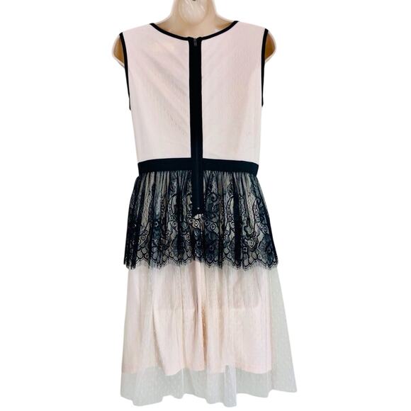 A'Reve Romantic Blush Pink and Black Lace Fit & Flare Dress Fully Lined Back Zip - Picture 15 of 16